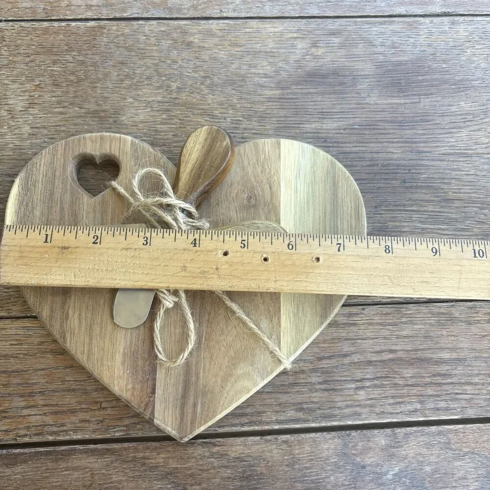 Heart-Shaped Bamboo Cheese Board w/Cheese Knife Wood Handle